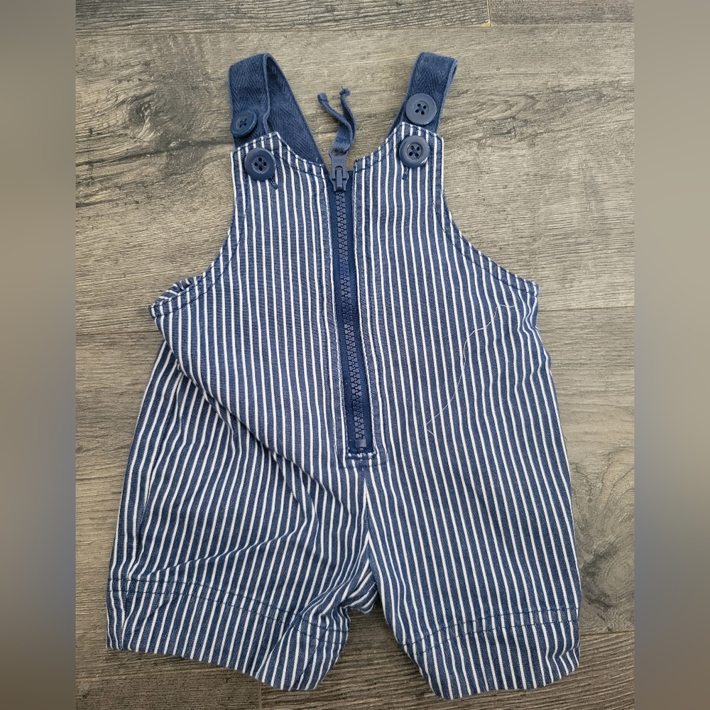 Hanna Andersson Infant Boys Denim Striped Shortalls Overalls Size 50 (0-3M)